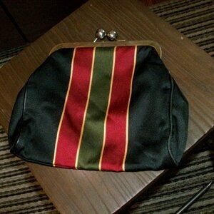 Estro Di Firenze Vintage Black Stripe Metal Frame Kiss lock Purse Clutch Bag 8x9